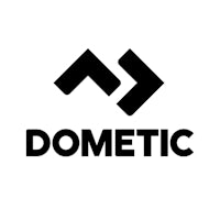 a black and white logo with the word dometic